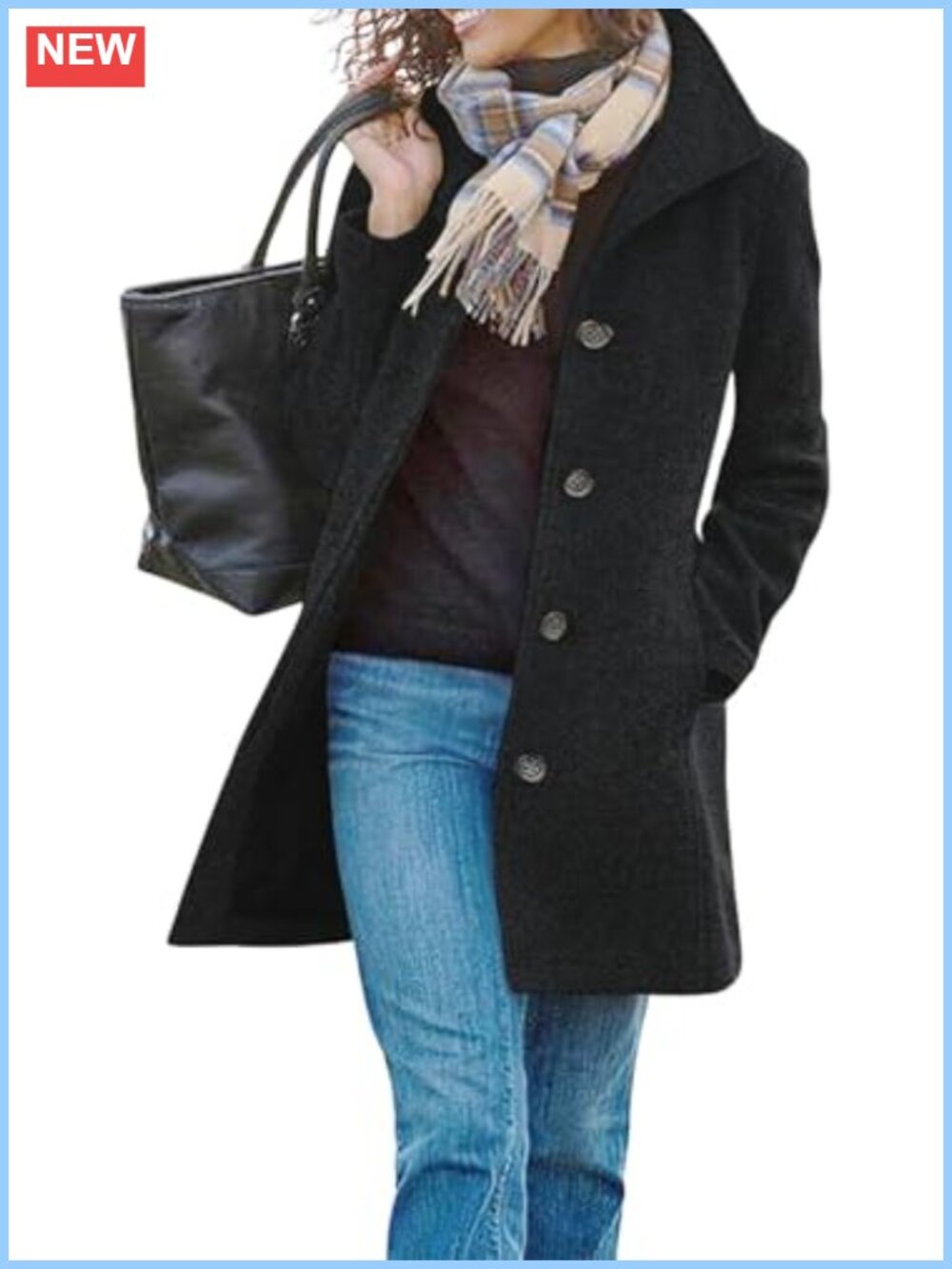 Wool Blend Long Trench Coat Women Winter Overcoat Single Breasted Pea Coat